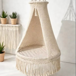 Silla Colgante de Macramé Hecha a Mano |   Silla Columpio Estilo Boho |   Asiento de Hamaca de Cuerda de Algodón |   Decoración para Playa y Jardín - Product Image 1