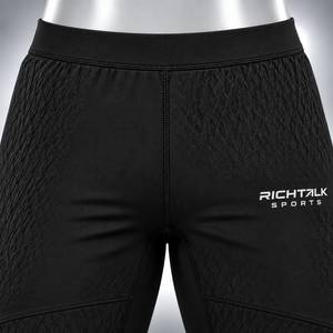 Shorts de cyclisme pour homme, à compression, longueur genou, taille élastique, couleur noire unie - Product Image 4