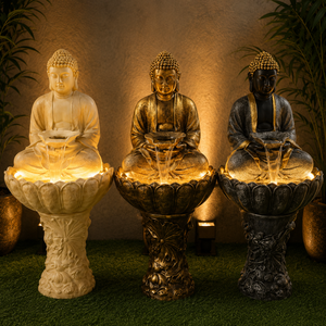 Fuente de Agua de Buda de Lujo para Jardín |   Estatua de Buda Independiente de FRP de 3 Pies con Iluminación LED y Cascada |   Fuente de Meditación Zen - Product Image 5