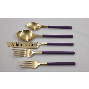 ชุดช้อนส้อมมีดสแตนเลสแบบขายส่ง ปรับแต่งโลโก้ได้ 5 ชิ้น สำหรับโรงแรม ร้านอาหาร ด้ามจับเรซิ่น - Product Image 3