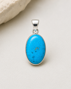 Collier pendentif en argent plaqué 925 de style bohème géométrique à coupe ovale 100% turquoise avec une autre chaîne pour un usage quotidien féminin - Product Image 3