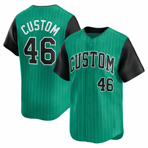 Sportswear Quick dry sea green Custom Striped Baseball Jersey Breathable Polyester Full Button <b>athletic</b> training jersey for Men - Product Image 1