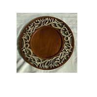 Plateau de service élégant en bois et nacre, fait main, décoratif, au design arabe, pour le Ramadan et l'Aïd