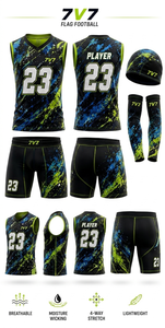 Maillot de football américain 7v7 personnalisé sublimé respirant avec nom de joueur, col ras du cou à compression pour hommes et jeunes, avec manches et casquette 7v7 - Product Image 4