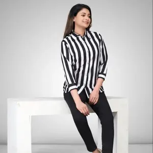 New Design Striped Print Blouse Ladies blouse shirt tops customize high quality fabrics cotton rayon silk for women girls