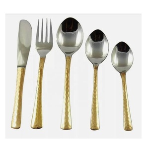 Ensemble de couverts de table en acier inoxydable doré traditionnel à manche martelé, poli miroir, pour la maison, la cuisine, l'hôtel - Product Image 5