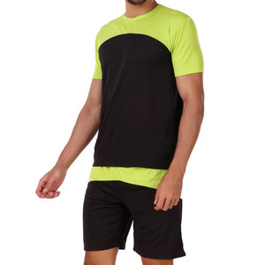 Conjunto Deportivo para Hombre, Camiseta y Pantalones Cortos en Negro y Verde Lima, Corte Regular, Tejido Deportivo de Secado Rápido, para Entrenamiento y Fitness al Aire Libre - Product Image 4