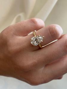 Bague solitaire en diamant de laboratoire taille poire 3 carats, certifiée IGI, plaqué or 18 carats, bijou tendance pour anniversaire - Product Image 1