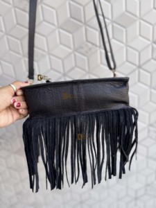 Women's Fringe Handbag Hand Tooled Carving Leather <b>Bag</b> Gypsy <b>Boho</b> Style Black White Checkered Pattern Western Multi Uses <b>Bag</b> - Product Image 4