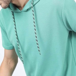 Camisetas Casuales con Capucha de Manga Corta para Hombre, Diseño de Logotipo Personalizado Bordado con Patrón Sólido, Moda Deportiva de Poliéster/Algodón para Otoño - Product Image 3
