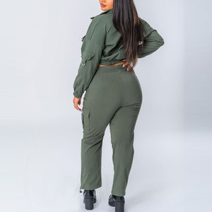 Custom Womens Utility Cargo Set Jacket And <b>Trousers</b> Matching Two Piece Streetwear Fashion Workwear Outfit OEM Factory - Product Image 3