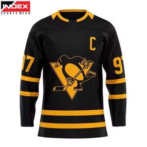 Camiseta de Hockey sobre Hielo de los Pittsburgh Penguins para Hombre, Marca INDEX, Negra y Amarilla, Sublimada, Absorbente de Humedad, Cuello Redondo, Manga Larga, Corte Regular - Product Image 1