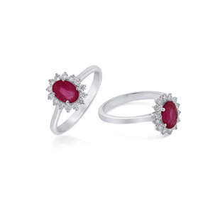 Anillo de Plata de Ley 925 con Rubí y Circonita Cúbica Ovalada para Hombre, de Ivaan Jewels, con Halo, para Compromiso o Boda, Chapado en Rodio - Product Image 3