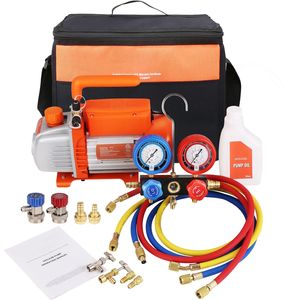 Pompa per vuoto HVAC da 1/5 HP con 3,5 CFM, a palette rotative monostadio, set di manometri e kit refrigerante A/C - Product Image 1