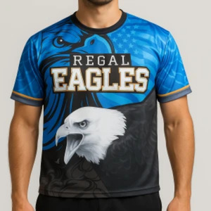 Maillot de basketball sublimé pour homme Regal Eagles, manches courtes, col rond, évacuation de l'humidité, coupe athlétique, polyester, vêtements de sport - Product Image 1