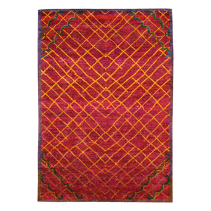 Tapis en soie et laine noués à la main, motif treillis moderne haut de gamme, tapis d'appoint 3D à poils ras - Product Image 2