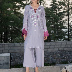 Conjunto de Traje de Lino de 3 Piezas con Bordado Floral para Mujer, con Camisa Transpirable con Estampado Digital y Dupatta - Product Image 1