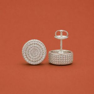 Round Pave <b>Moissanite</b> Diamond Stud <b>Earrings</b> in 925 Sterling Silver with Layered Halo Design - Product Image 4