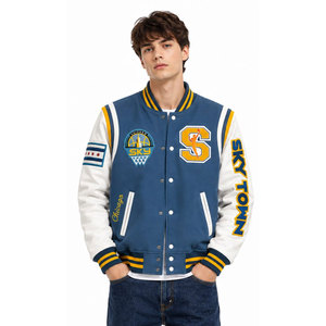 Chaquetas Varsity Retro Vintage Personalizadas de Cuero sin Cuello, Unisex, ODM, Hip Hop, con Logotipo Bordado en la Parte Delantera, Chaqueta Bomber de Béisbol, Chaqueta Letterman - Product Image 2