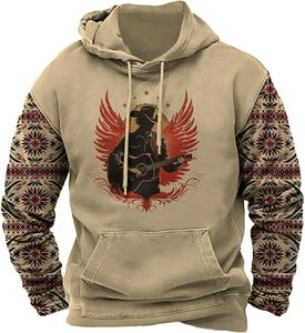 Sudadera con Capucha Estilo Vaquero Azteca para Hombre, Sudadera con Capucha Tribal de Otoño, Sudadera Holgada con Estampado Gráfico Informal - Product Image 5