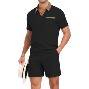 Nouvel ensemble polo et short blanc en coton pour homme 2026 avec poche, tenue décontractée d'été en tissu tricoté respirant - Product Image 3