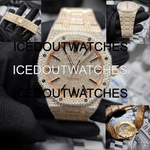 Montre de luxe pour homme en acier inoxydable avec cadran en verre rond en or rose, sertie de moissanite VVS1, résistante à l'eau 10 bars, bracelet à fermoir - Product Image 4