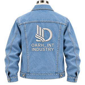 Chaqueta de Mezclilla Azul Claro para Hombre de Alta Calidad, con Cierre Frontal, Bordado, Estilo Casual, Corte Regular, Tejido de Algodón, para Otoño - Product Image 2