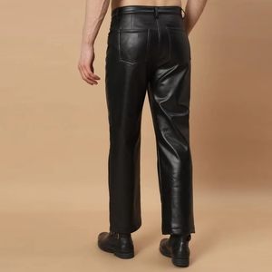 Pantalon formel en cuir et toile pour homme MORTAL SAGA, nouveau design, logo personnalisé, couleur unie, fermeture boutonnée, haute qualité, idéal pour l'hiver - Product Image 5