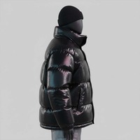 Blouson matelassé noir brillant personnalisé et écologique pour homme, style streetwear, coupe oversize, imperméable, col montant, automne