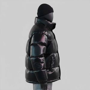 Custom High Glossy Black Puffer <b>Jacket</b> Men Streetwear Oversized Autumn <b>Waterproof</b> Stand Collar Front Heavyweight <b>Padded</b> <b>Jacket</b> - Product Image 3
