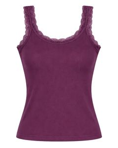 Camisola de Algodón con Encaje Color Ciruela para Mujer, Diseño Personalizado, Corte Ajustado, Sin Mangas, Estilo Casual de Verano, Suave y Transpirable - Product Image 1