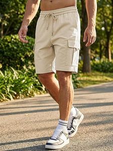 Shorts Cargo Jogger Homme en Toile 100% Coton Respirante et Imperméable, Taille Mi-Haute avec Cordon de Serrage, Multi-Poches - Product Image 6
