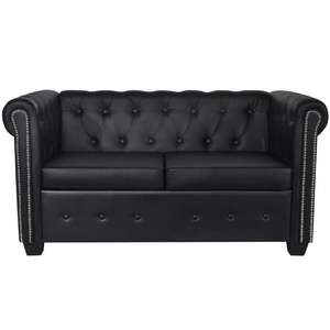Sofá Chesterfield de 2 Plazas en Cuero Sintético Negro para Sala de Estar - Product Image 2