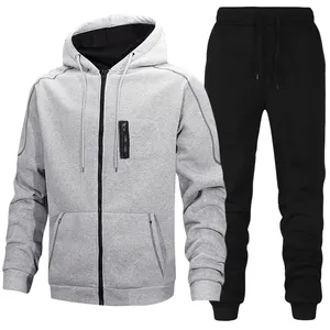 Ensemble de survêtement pour homme, bleu marine et rouge, coupe-vent, respirant, à capuche, sweat-shirt à fermeture éclair à manches longues, pantalon à cordon de serrage, vêtements décontractés pour l'hiver - Product Image 5