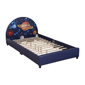 เตียงนอนเด็กปรับระดับได้ เตียงเด็กหุ้มเบาะแบบทวิน ดีไซน์ทันสมัย ทนทาน โครงไม้ นั่งสบาย เหมาะสำหรับเด็กอายุ 2-7 ปี - Product Image 2