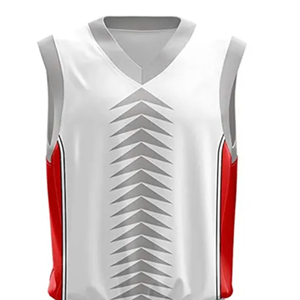 Maillot de basketball personnalisé le plus vendu – Col en V sans manches, impression par sublimation, anti-humidité, rouge et blanc, pour adulte - Product Image 4