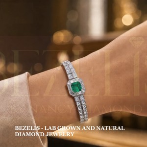 Exquisita pulsera de oro esterlino con esmeralda verde real cultivada en laboratorio, con una piedra preciosa de esmeralda verde vibrante para uso de alta gama. - Product Image 4