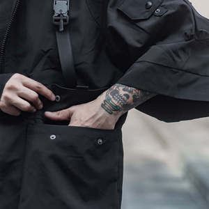 Multi Pocket <b>Punk</b> Style Mens Techwear Hooded Streetwear Custom logo Windbreaker <b>Jacket</b> Black Techwear Buckled Zip Cargo <b>Jacket</b> - Product Image 5