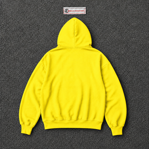 Sudadera con capucha extragrande amarilla brillante personalizada para hombre, estilo urbano, con estampado gráfico blanco, hombros caídos, cremallera completa, en oferta. - Product Image 6