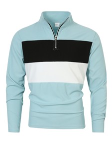 Polo de Manga Larga para Hombre, Diseño Color Block, Tejido Transpirable, Cierre de Cremallera, Rayas Blancas, Grises y Negras, Corte Regular - Product Image 3