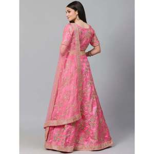 Lehenga Choli de mariage en soie brodée rose scintillant, taille plus - Product Image 5