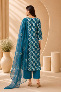 NIYANI Salwar Kameez bleu d'été en rayonne pour femme, tenue décontractée traditionnelle indienne et pakistanaise, longueur cheville, coupe régulière, infroissable - Product Image 4