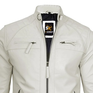 Nouvelle veste d'hiver pour homme en peau de mouton blanche avec logo personnalisé, col montant vintage, fermeture éclair, streetwear de haute qualité, coupe-vent - Product Image 4