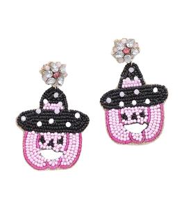 Pendientes colgantes bordados de calabaza de Halloween hechos a mano, estilo elegante a la moda, diseño elegante con cuentas de Hiba Enterprises - Product Image 4