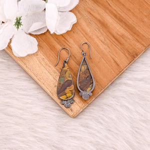 Natural Fruit Jasper Gemstone Hook <b>Earring</b> <b>Black</b> Rhodium <b>Earring</b> Handmade Drop <b>Earring</b> Cabochon <b>Earring</b> For Women Gift <b>Earring</b> - Product Image 4