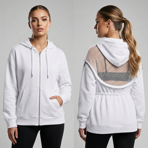 Sudadera con capucha de malla para mujer al por mayor, de algodón, estilo oversize, streetwear, con bajo MOQ, producción para marcas - Product Image 2
