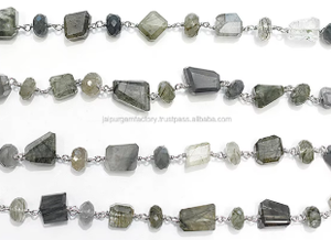 Tourmaline Rutilée, Quartz, Argent Sterling 925, Pierres en forme de Nuggets et Rondelles, Chaîne en fil d'argent plaqué pour la fabrication de bijoux - Product Image 3