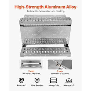 Cassetta Portautensili in Alluminio Rinforzato 79x76x48 cm per Camion, con Gradino e Piastra Diamantata, Impermeabile, per Ingresso Cabina - Product Image 2