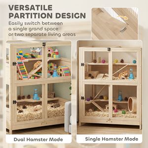 Gabbia per criceti a 4 livelli in legno per razze medio-grandi con tetto a rete apribile, vassoio estraibile, capanni, altalene, rampe e borracce - Product Image 4