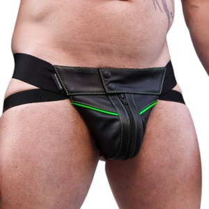 <b>Mens</b> Hardline <b>Leather</b> Jockstrap Yellow Trim Athletic Style Premium <b>Leather</b> Fetish <b>Underwear</b> Adjustable Straps - Product Image 1